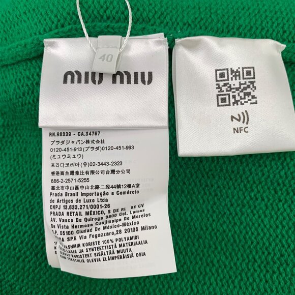 Miu Miu Green Beaded Cashmere Crew Neck Long Sleeve Knit Sweater - Picture 6 of 8